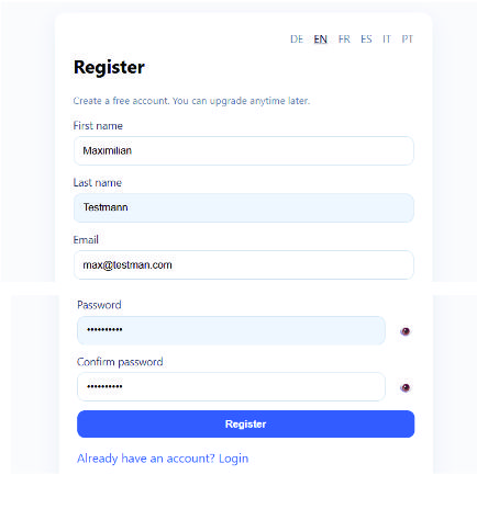 Register screenshot